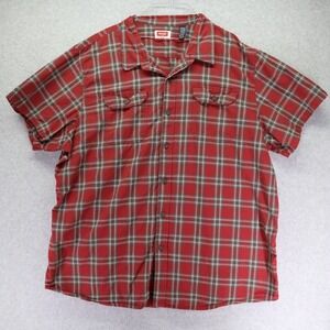Wrangler Shirt Mens 3XLT Tall Outdoor Flap Pocket Button Red Plaid Short Sleeve‎